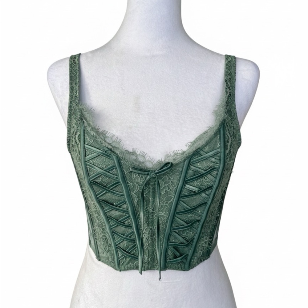 VICTORIA'S SECRET Corset Mint Green Bralette Top S Sage Lace  Dream Angels